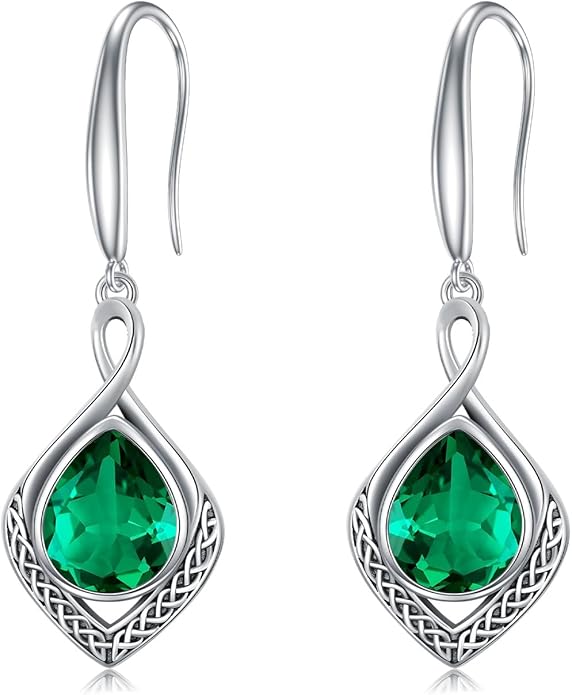 PELOVNY Celtic Knot Filigree Earrings for Women 925 Sterling Silver Moss Agate/Birthstone Infinity Earrings Birthday Christmas Jewelry Gifts for Mom Daughter Wife Sister