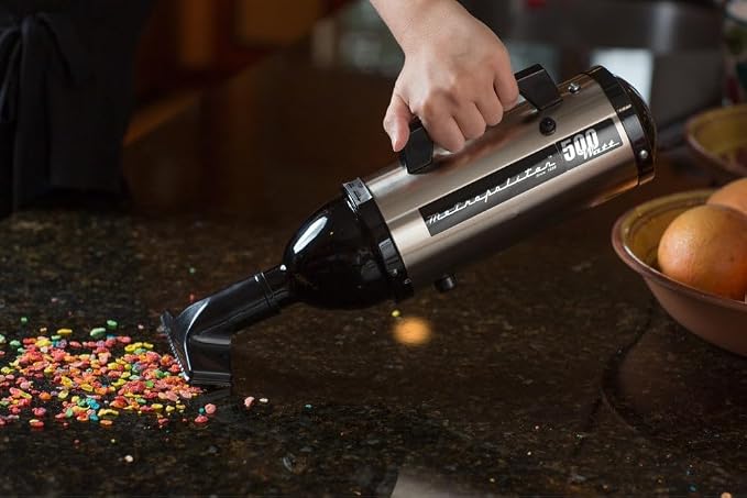 METROVAC VM4SB500 Evolution Hand Vacuum, 120V, 504W, Powerful, Lightweight, All-Steel, Easy Cleanups for Home, Office, Car, Satin Nickel/Black Finish