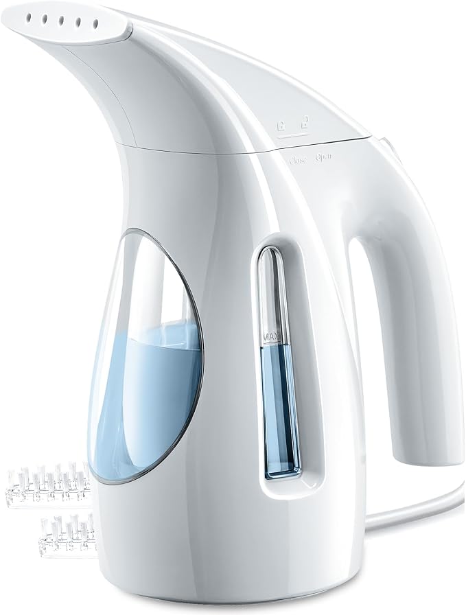 HiLIFE Steamer for Clothes, Portable Handheld Design, 240ml Big Capacity, 700W, Strong Penetrating Steam, Removes Wrinkle, for Home, Office(ONLY FOR 120V) (Pearl White)