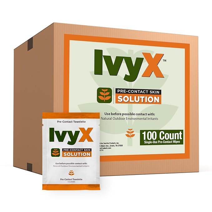 CoreTex Ivy X Pre-Contact Poison Ivy Wipes - Bulk Pack of 100 Single-Use Barrier Wipes to Help Prevent Itchy Rashes - Also Works on Poison Oak & Sumac Oils - Quick Dry & Chalk-Free Formula