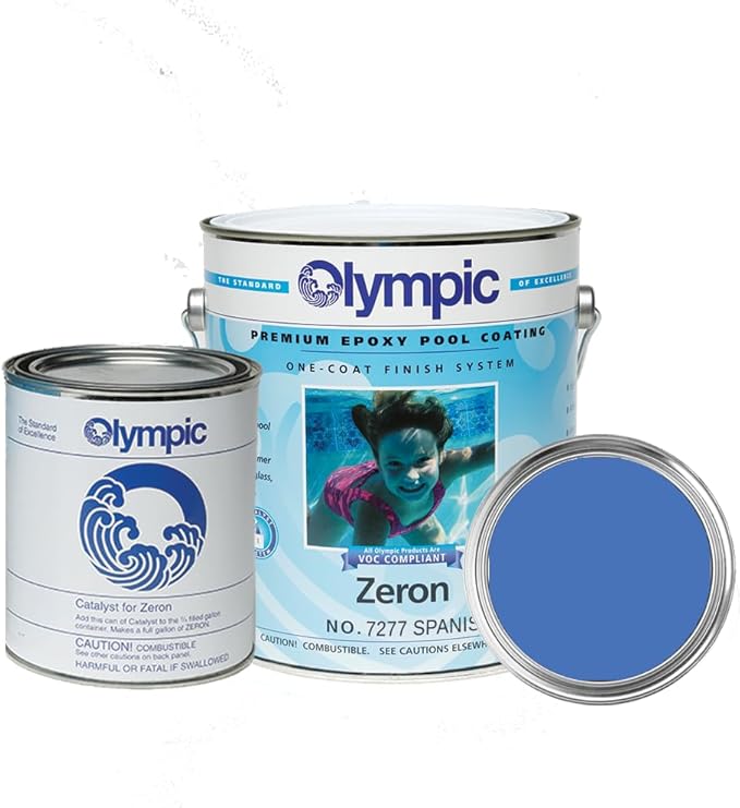 Olympic Pool Paint - Zeron - Spanish Blue - 1 Gallon - two-part epoxy swimming pool paint - one-coat for plaster, fiberglass, steel and aluminum pools.
