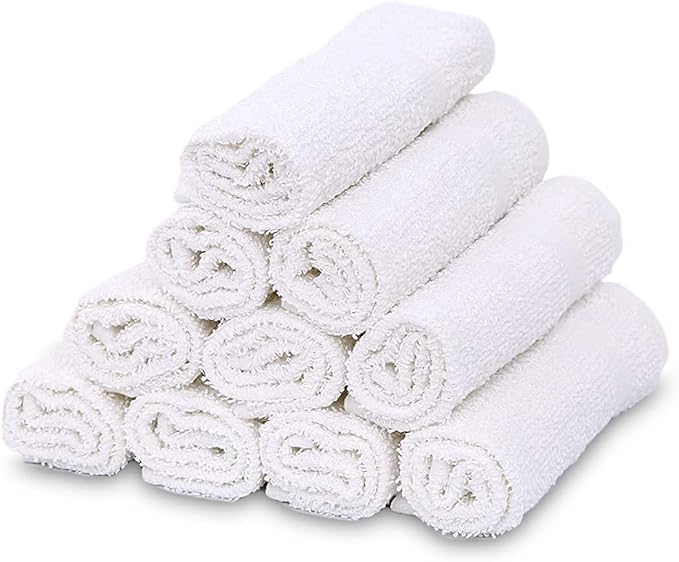 GOLD TEXTILES 120 Pack Economy White Washcloths Set (12x12 inches) - Cotton Blend Commercial Grade Cleaning Rags, Quick Drying & Soft Face Cloths, Fingertip Towels for Bathroom, Spa, Gym, and Kitchen