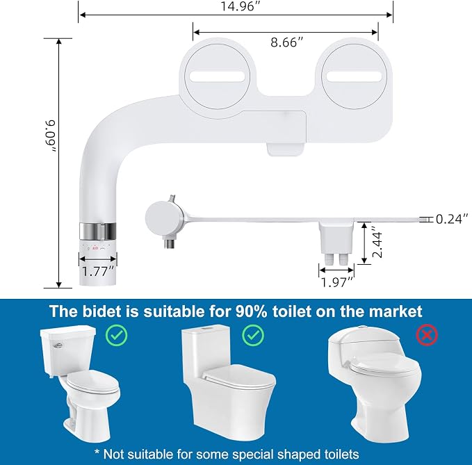 GarveeHome Ultra-Slim Bidet Attachment, Non-Electric Toilet Bidet with Dual Self-Cleaning Nozzles, Adjustable Water Pressure for Frontal and Rear Wash, Easy Installation, Chrome
