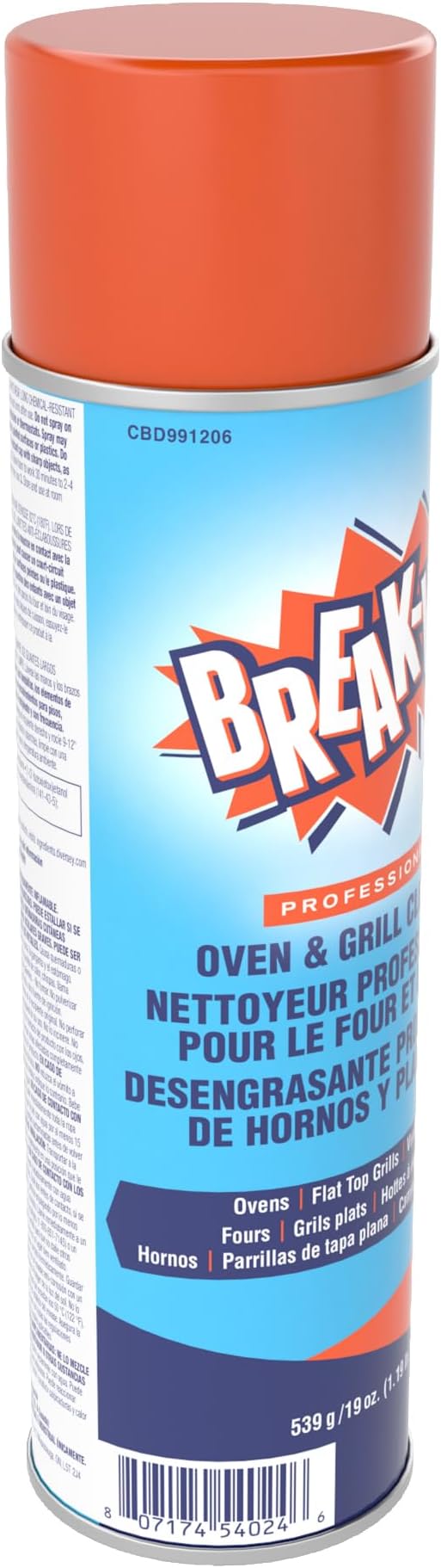 Diversey Break-Up Professional Oven & Grill Cleaner, Heavy Duty Grease Remover for Grill Grates, Ovens, Flat Tops & Vent Hoods, 19 oz Aerosol Spray, Pack of 6