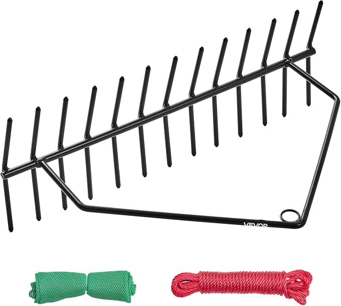 VEVOR 24 in Aquatic Weed Rake, 8.7 in Double Sided Lake Weed Rake, Pond Weeds Cutter with 30ft Rope, Tie Hole, No Assembly Required, Lightweight Muck Lilypad Clearing Tool for Pond, Lake, Rivulet