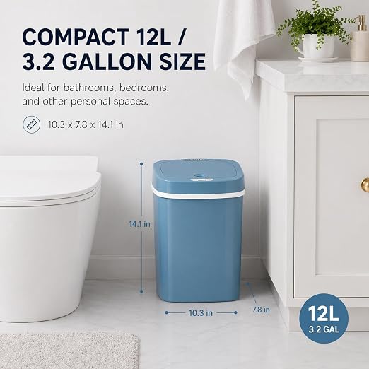 DZT-12-5S Smart Motion Sensor Trash Can 10.3 * 7.8 * 14.1inch | 0.3s Fast Opening, Auto Close & Touch-Free Operation for Home and Office (Blue)