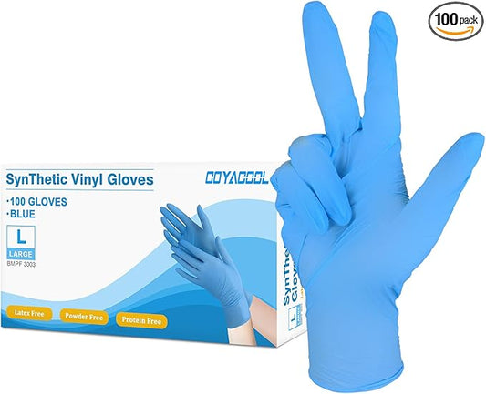 Disposable Gloves Large, Nitrile and Vinyl Blend Material Gloves, Latex Free, 4 Mil,100 Pc. - Food Grade Glove for Cleaning, Food Prep,Hair Dye,Tattoo, Blue