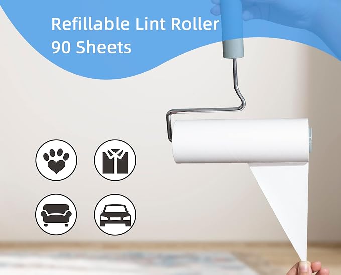 6.3'' Large Lint Rollers for Furniture Bed Couch, Sticky Rollers for Pet Hair Extra Sticky, 1 Roller + 450 Sheets