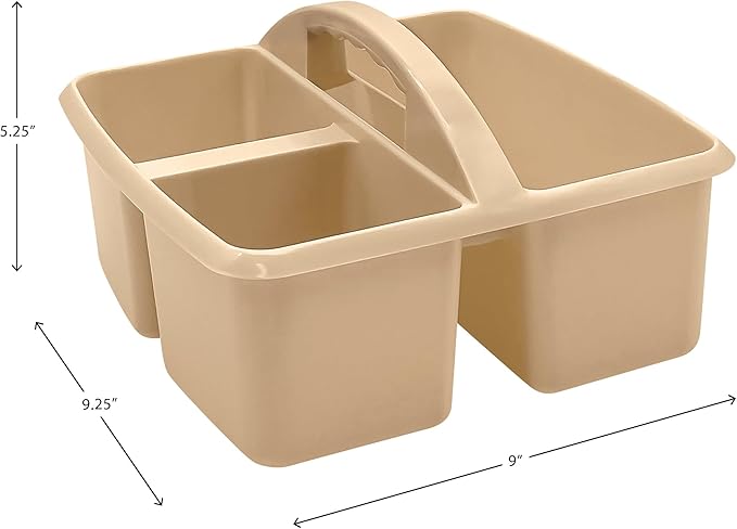 Teacher Created Resources Light Brown Portable Plastic Storage Caddy 6-Pack for Classrooms, Kids Room, and Office Organization, 3 Compartments