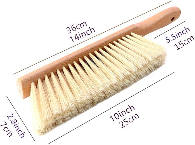 Soft Bristle Hand Broom Wooden Handle Foxtail Bench Brush for Furniture Bed Sofa Fireplace Ash Cleaning, 14 Inch Long (2pcs Yellow)