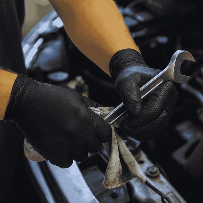 GUS Black 8 Mil Diamond Grip Nitrile Disposable Gloves