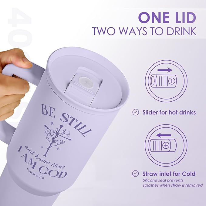 Christian Gift for Women – Insulated Stainless Steel Tumbler with Handle and Straw - Religious Inspirational Gifts for Birthday Christmas, 40oz