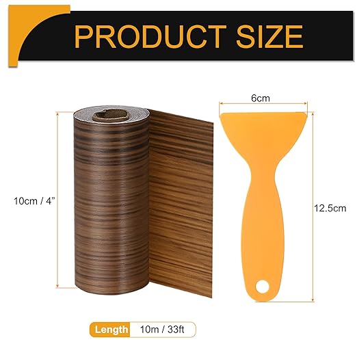 HARFINGTON Wood Grain Repair Tape 4 Inch x 33ft Self Adhesive Repair Patch Tape Simulated Wooden Floor Tapes with Plastic Scraper for Tables Doors Windows Furniture, Light Brown Wood