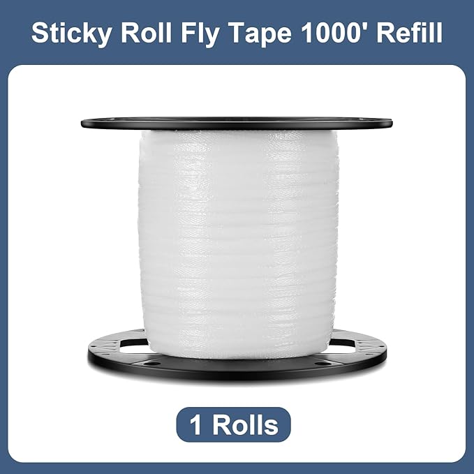 Qualirey 1 Pc Sticky Fly Tape Roll 1000 ft Fly Ribbon Line Kit Housefly Reel Hanging Sticky Tape Trap Disposable Bug Strip for Barns Home Indoor Outdoor, Non-Toxic (White)