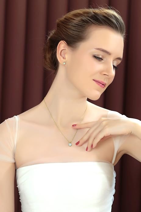 Jewelry Sets for Women, Necklace and Earring Sets for Women, Birthstone Jewelry, Genuine or Synthetic Gemstone, Round Solitaire, Pendant Necklace, Stud Earrings, Sterling Silver Jewelry or Gold Flash