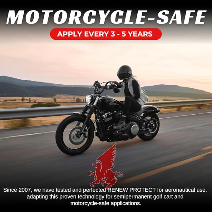 RENEW PROTECT-Blak, Deep Black Tire & Trim Treatment, Ceramic-Hybrid Protectant, Lasts Months - Years, Mid or High Shine, Floor Mat-RV-Golf Cart, 100% Motorcycle-Safe, Wash-Proof, 5min Dry-Seal 16oz