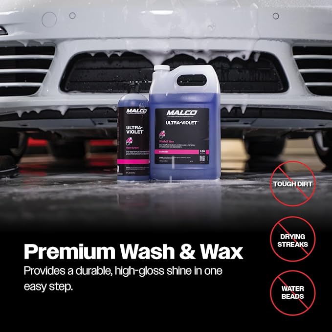 Malco Ultra Violet Premium Wash'n Wax – Best 2-In-1 Car Wash and Wax/Cleans and Provides A Durable, High-Gloss Shine in One Fast and Easy Step / 1 Gallon (107101)