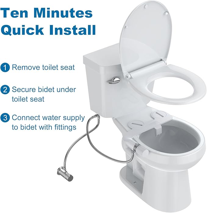 GarveeHome Ultra-Slim Bidet Attachment, Non-Electric Toilet Bidet with Dual Self-Cleaning Nozzles, Adjustable Water Pressure for Frontal and Rear Wash, Easy Installation, Chrome
