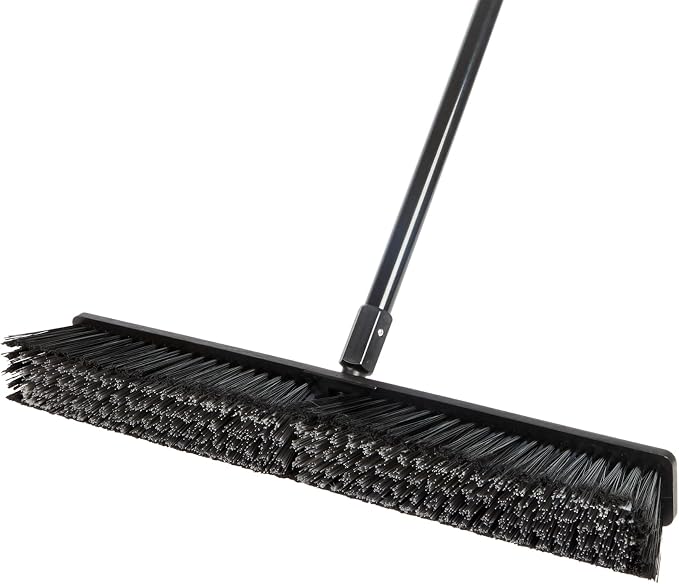 Restaurantware-Clean Tek Professional 23.62 Inch Push Broom, 1 Heavy-Duty Broom with 59” Handle - Medium Bristles, 2 Handle Attachment, Wooden, Commercial Use, for Deck, Garage, Yard, Patio