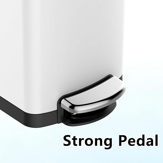 GarveeHome 8 gal Slim Rectangular Stainless Steel Trash Can with Soft Close Lid and Removable Bucket for Kitchen, Bathroom, Office, White