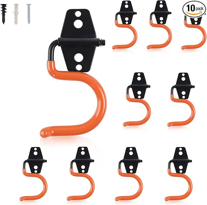 AOBEN Garage Hooks Heavy Duty, Steel Garage Storage Hooks, Utility Tool Hangers and Broom and Mop Holder Wall Mounted for Organizing Cleaning Tools, Mops, Garden Tools (S, 10 Pack)