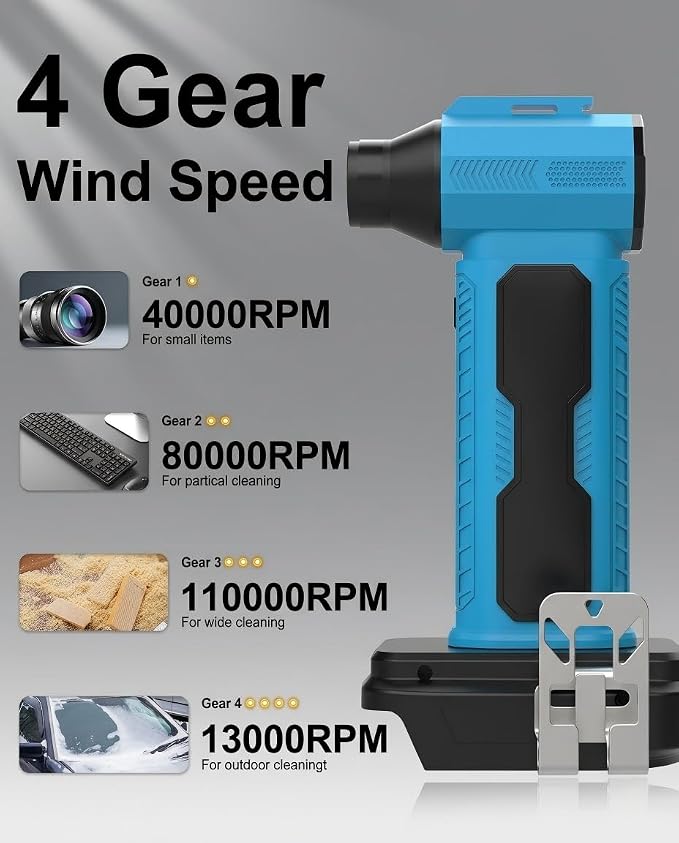 Compressed Air Duster Blower Compatible with Makita 18V Battery, 130000RPM 4 Gear Adjustable Handheld Mini Brushless, Electric Air Duster Turbo Fan for Computer Car Keyboard Home(No Battery)
