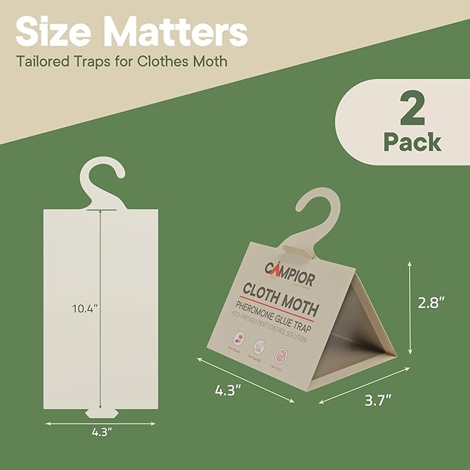 Clothing Moth Traps with Pheromones (2 Pack) Non‑Toxic, Sticky Glue Traps for Clothes Moth Treatment & Prevention, Case‑Making & Web‑Spinning Moths, for Closets & Storage, Protects Clothes & Carpets