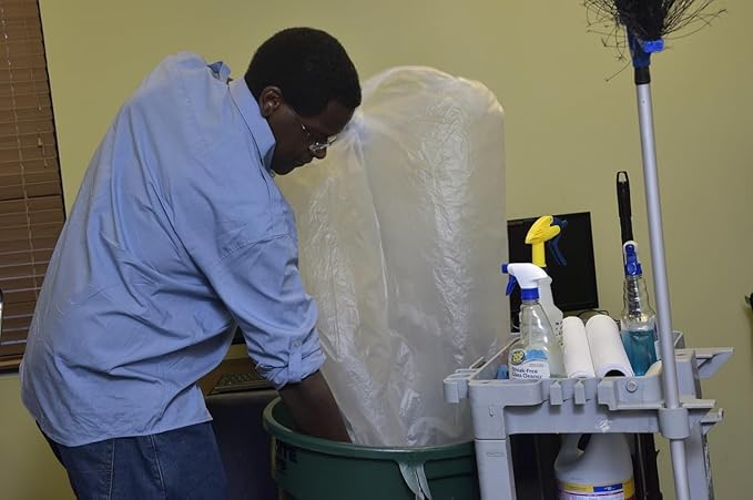 Aluf Plastics High Density Trash Bags, 60 Gallon, 800 Count, 14 Micron (eq), 38" x 60", Clear, for Bathroom, Office, Industrial, Commercial, Janitorial, Municipal, Recycling
