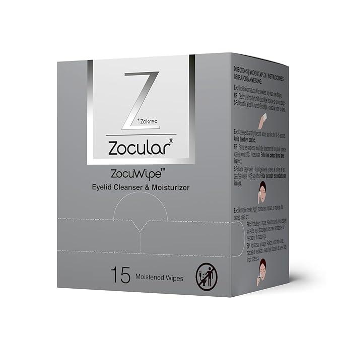 Zocular ZocuWipe Eyelid Cleansing Wipes with Natural Okra Complex – Gentle Daily Eyelid Cleanser & Moisturizing Pads – Makeup Remover & Eye Hygiene Wipes – 15 Count