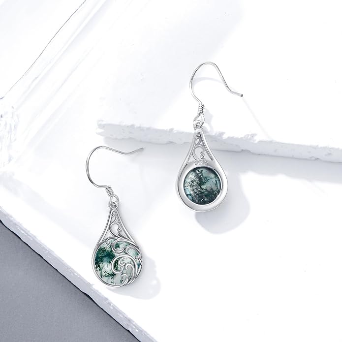 PELOVNY Celtic Knot Filigree Earrings for Women 925 Sterling Silver Moss Agate/Birthstone Infinity Earrings Birthday Christmas Jewelry Gifts for Mom Daughter Wife Sister
