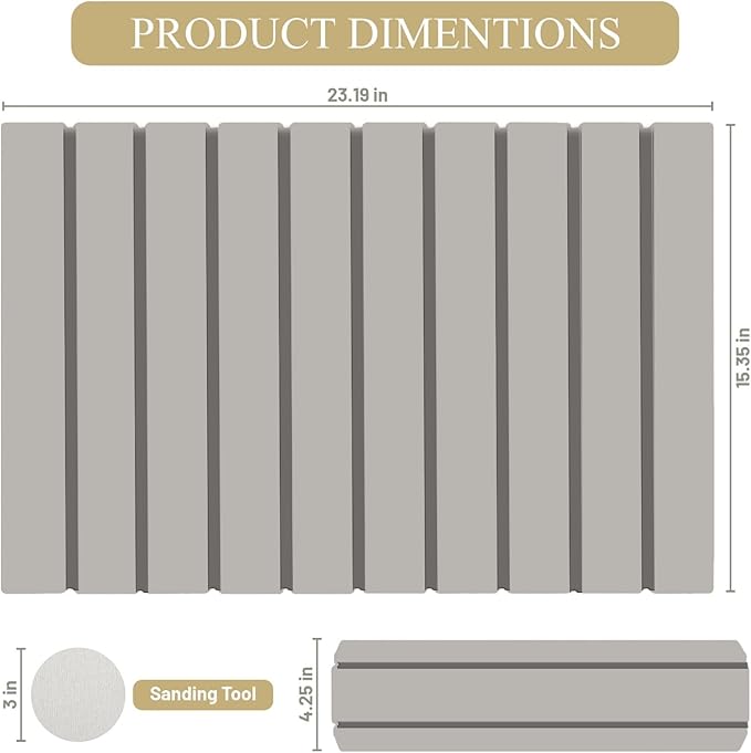 Collapsible Quick Drying Dish Mats, Stone Drying Mat for Kitchen Counter - 24x16 Inches Foldable Quick-Drying Diatomaceous Earth, Super Absorbent, Non-Slip, Kitchen Countertops Suitable (White)