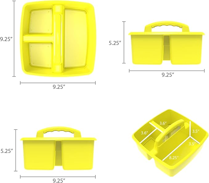 Storex 3-Compartment Small Caddy – Multipurpose Classroom Organizer with Handle, Lemon, 6-Pack (00950A06C)