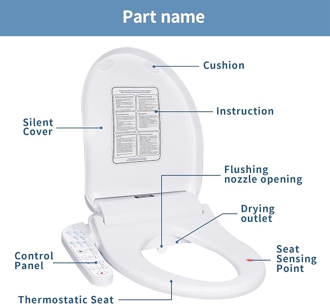 KERDE Electric Bidet Toilet Seat,Bidets For Existing Toilets,Rlongated,One-click Intelligent Operation, Warm Water Cleaning,Slow Close,Seat Cushion Keep Constant Temperature In Winter (Armrest)