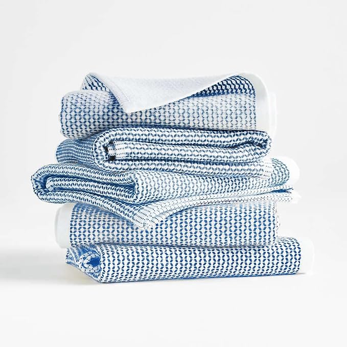 Realm 17" x 27" 100% Cotton Kitchen Towel (4 Pack) | Dobby Textured Nautical Blue | Soft, Plush & Absorbent with Solid White Backing