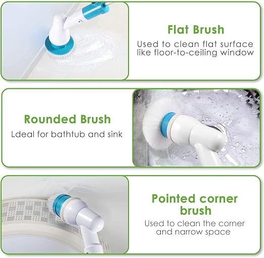 Spin Scrubber, 360 Cordless Tub and Tile Scrubber, Multi-Purpose Power Surface Cleaner with 3 Replaceable Cleaning Scrubber Brush Heads, 1 Extension Arm and Adapter