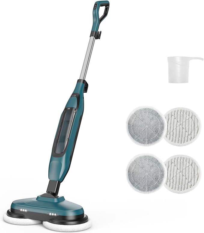 NEWBULIG Steam Mop, All-in-One Steam Mops for Floor Cleaning with Rapid Re-heat, Self-Standing Floor Steamer, 4 Rotating Scrub Pads, 2 LED Headlights, for Hardwood Floors & Tile