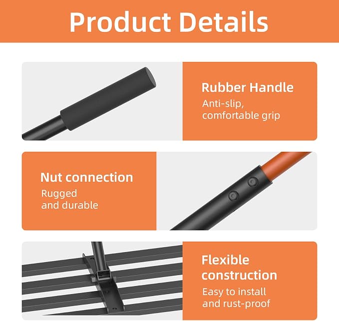 30" x 10" Leveling Rake for Backyard Leveling Kit, 6.5FT Heavy Duty Lawn Leveling Tool for Uneven Grass & Soil, Stainless Steel Yard Leveling Rake for Seeding, Includes Bonus Gloves & 2 Hooks, Black