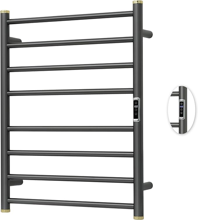 Electric Towel Warmer Rack,Heating Towel Warmer,Timer & Temperature Control,Wall-Mounted Plug-in for Bathroom,Gunmetal Grey,Stainless Steel,8-Bar(27.56x20.87x4.41in)