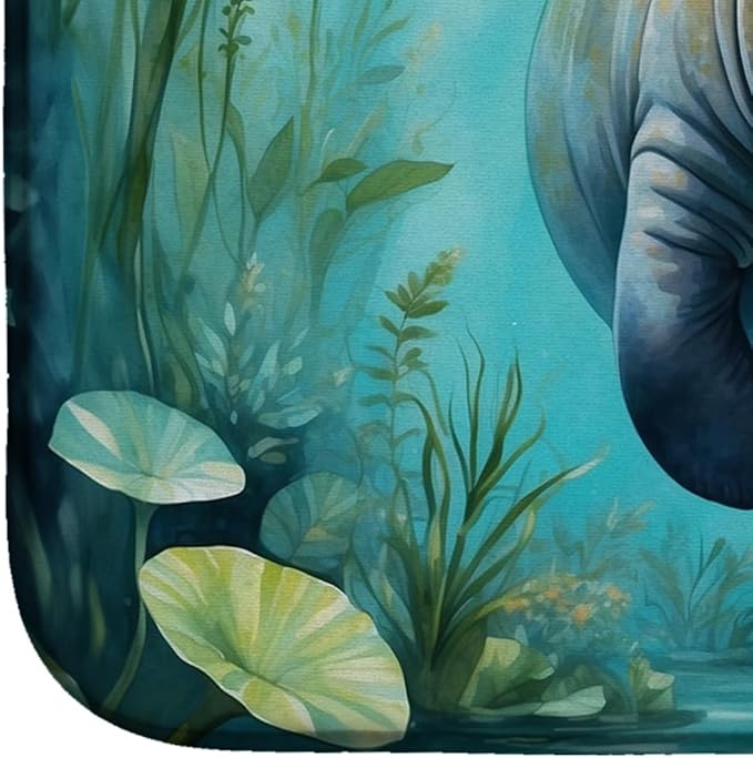 Caroline's Treasures Manatee in a Crystal-Clear Spring Dish Drying Mat Absorbent Dish Drying Mat Pad for Kitchen Counter Dish Drainer Mat for Countertop, 14 x 21", Multicolor
