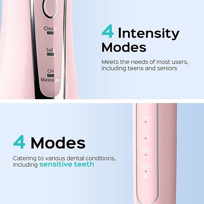 COSLUS C20 & C41 Portable Water Flosser with Electric Toothbrush Combo: 2-in-1 Oral Clean Kit for Teeth, Braces, Gums Care - Brushing & Flossing for Adults, Family, Travel Use, BPA-Free, Pink