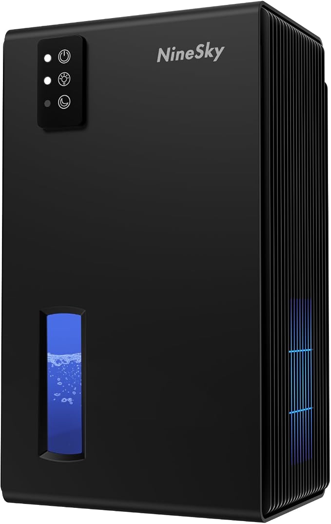 NineSky Dehumidifiers for Home, 1000 Sq.Ft Dehumidifier with 95oz Water Tank, Quiet Dehumidifier for Basement Bathroom Bedroom with 7-Color Ambient Light & Auto Shut Off, Black