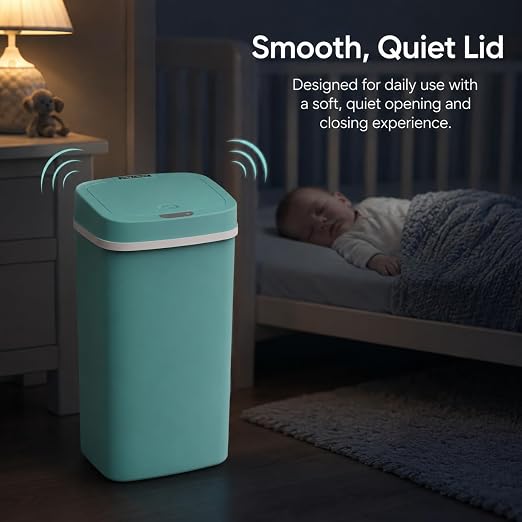 15L Smart Diaper Pail with Motion Sensor Lid | Touchless Hands-Free Baby Diaper Trash Can | Double Locking Seal | Slim Space-Saving Design | Quiet & Durable (Turquoise)