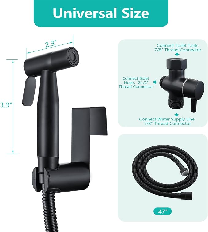 BARROCK Bidet Sprayer for Toilet, Handheld Jet Spray for Existing Toilets with Bidet Hose, Adjustable Water Pressure Muslim Shower, Stainless Steel Cloth Diaper/Feminine Wash Sprayer Matte Black