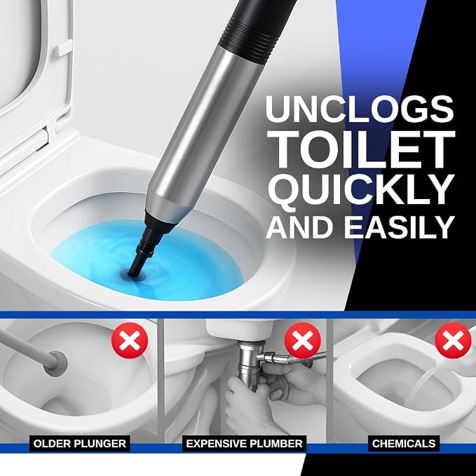 InstaPlunge Electric Toilet & Drain Plunger – Powerful One-Button Unclogger for Toilets, Sinks & Showers – Fast-Acting Drain Cleaner Tool (Black)