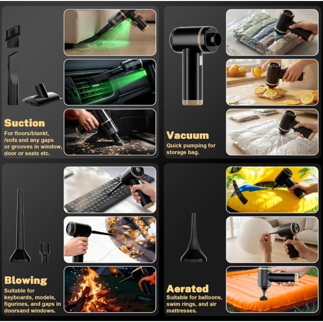 LAZYROSY 30000PA Handheld Vacuum Cleaner Suction with Brushless Motor, 6-in-1 Portable Mini Vacuum with 3 Suction Modes, Cordless Vacuum with LED Light, Type-C Charge for Car, Office Desk, Keyboards