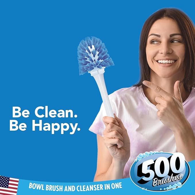 LOLA Self Dispensing Toilet Brush System, Nylon Bristle Cleaning Wand w/ 15 Long-Lasting Concentrated Cleaner Tablets, 2 Refillable Heads, Caddy, No Liquid Cleaner Needed Reusable & Refillable Design