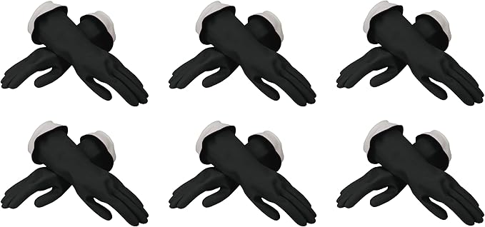 Casabella Premium Waterblock Latex Cleaning Gloves with Tapered Fit & Double Cuff, Breathable - Black - 6 Pack
