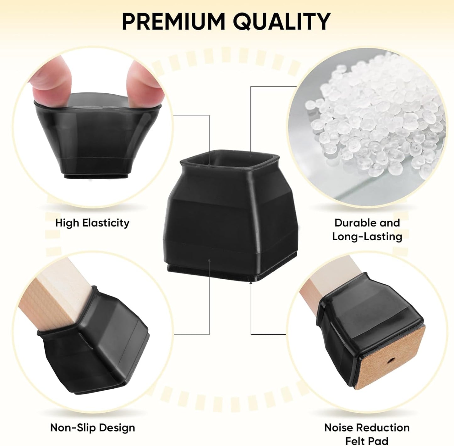 BALEINE 24 Pack Silicone Chair Leg Floor Protectors, Stool Leg Protectors Cap, Non-Slip Chair Leg Caps for Hardwood Floors (Black & Large (Square), 24 Pack)