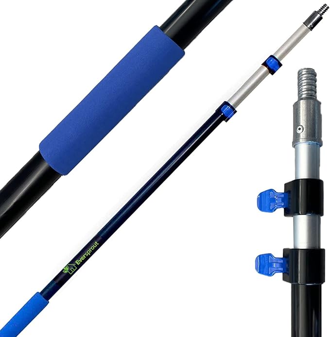 EVERSPROUT Pro 5-to-12 Foot Telescoping Extension Pole (3-Stage), Lightweight Anodized Aluminum with Flip-Tab Lock, ACME Threaded for Cleaning, Painting and More