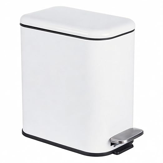 GarveeHome 1.3 Gal Slim Trash Can, Step Garbage Can with Soft-Close Lid, Stainless Steel Recycling Bin Waste Container with Removable Inner Bucket for Kitchen, Bathroom, Office, White